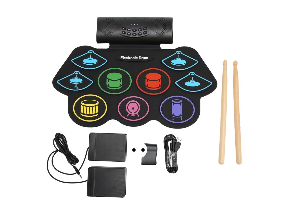 Juego De 9 Almohadillas De Color Para Batería Electrónica, Almohadillas De Práctica De Batería Portátil Con Voz Externa, Compatible Con Bluetooth, En