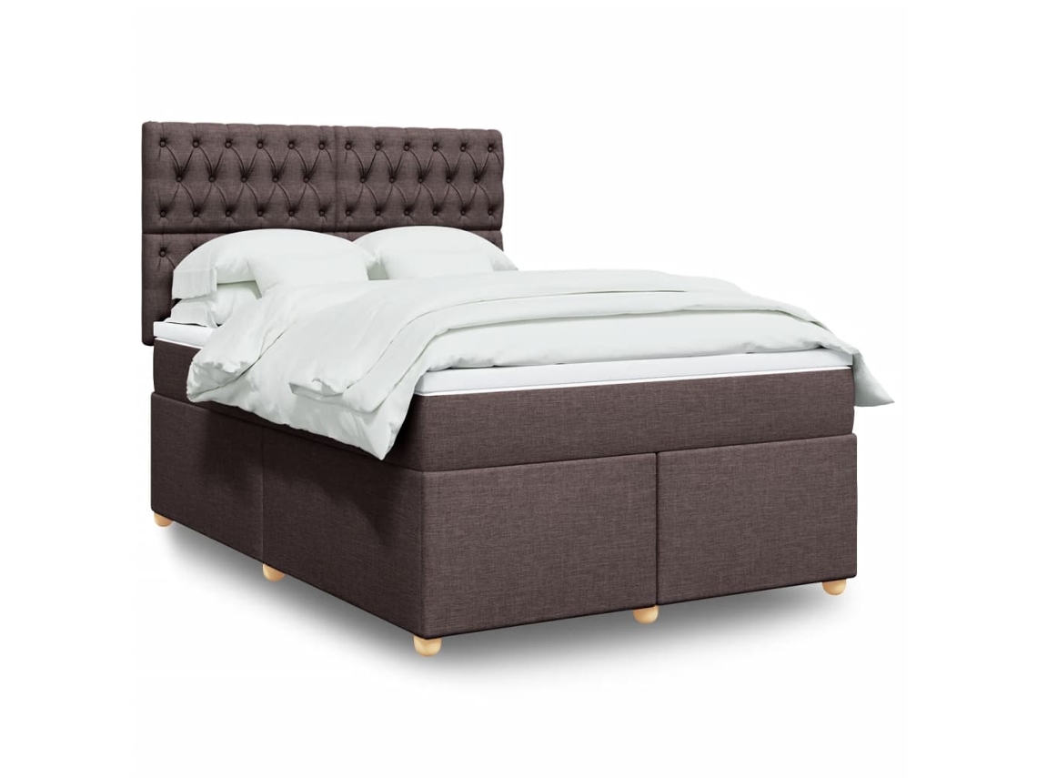 Cama Box Spring Con Colchón Tela Marrón Oscuro 140x200 Cm