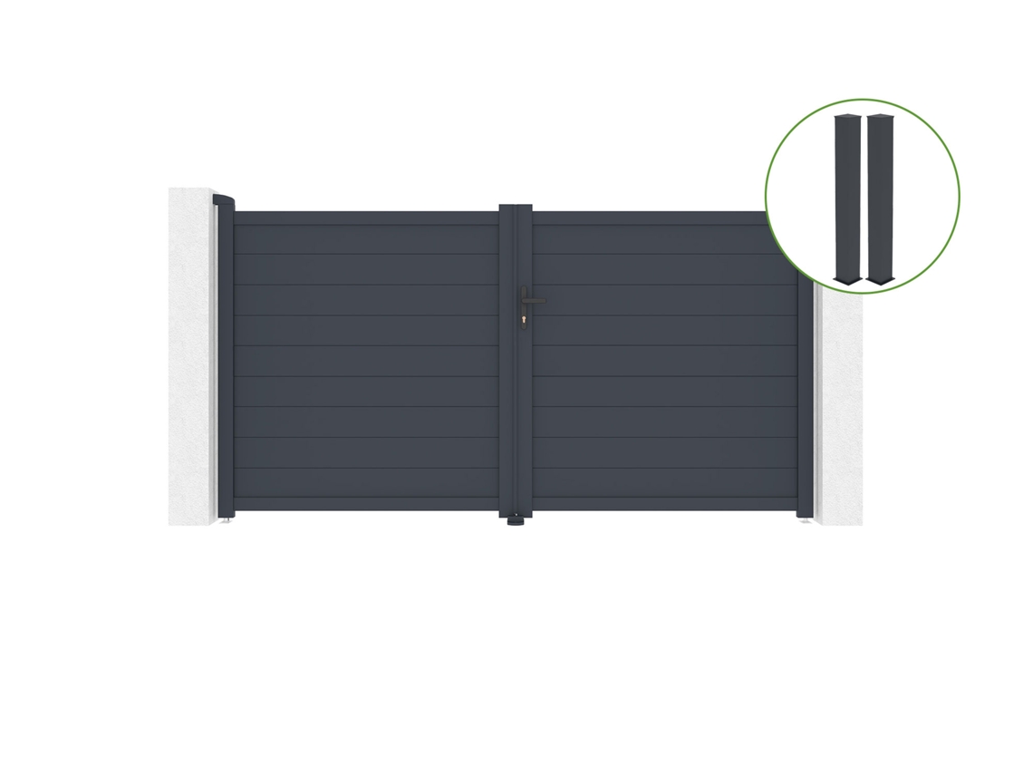 Puerta abatible 3m EIGER Al.160cm aluminio gris 2 postes 20x20cm Al.190cm CASANOOV