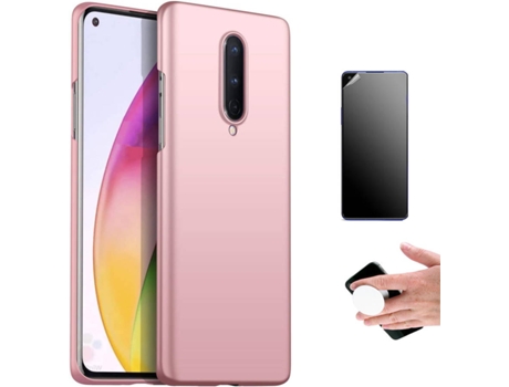 Kit Carcasa Y Protector Oneplus 8 Ultimatte Turtleshelll Rígido Y Popsocket Rosa