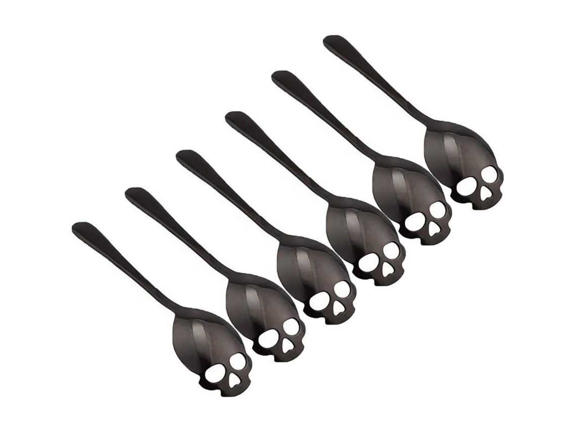 Juego De 6 Cucharas De Azúcar Con Forma De Calavera En Acero Inoxidable 304 Para Té, Café Y Postres - Negro