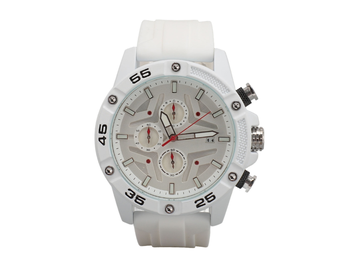 Reloj De Cuarzo Para Hombre, Resistente Al Agua, Cronógrafo, Silicona, Calendario, Informal, Elegante, Blanco.
