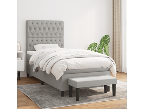 vidaXL Cama con somier y colchón 90x200 cm tela gris claro