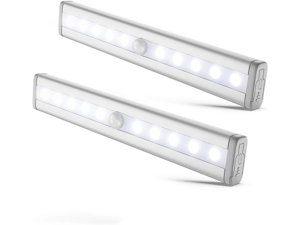Conjunto de 2 Luzes Noturnas Led com Detector de Movimento Iluminação Do Armário Fita Led Autoadesiva Alimentação Por Pilhas Aaa Não Incluídas