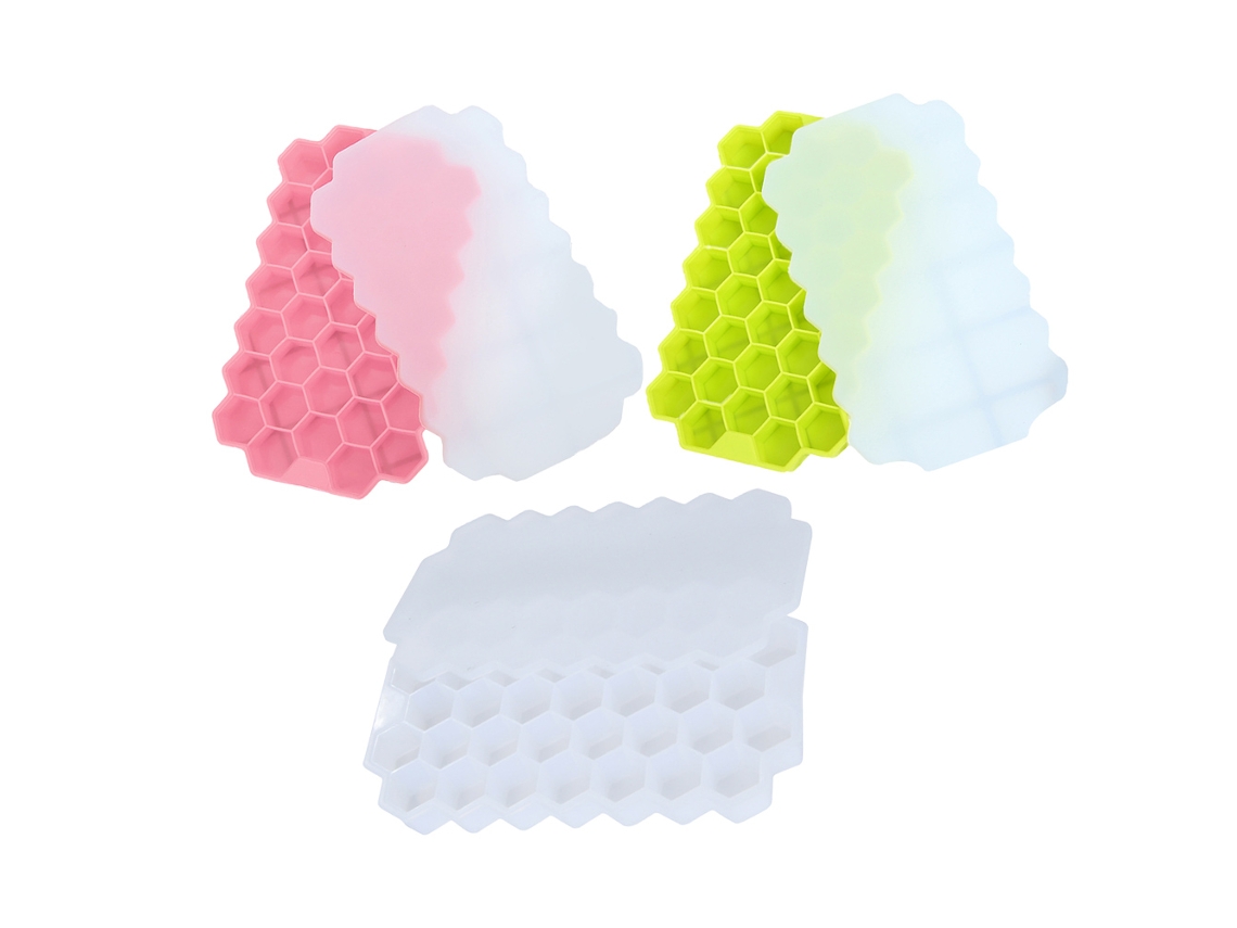 Bandeja para cubitos de hielo de 3 piezas, molde de silicona elástica con tapa extraíble y antifugas