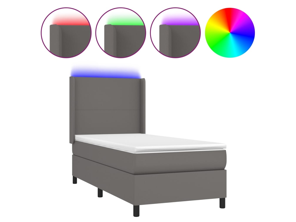 Maison Exclusive - Cama Box Spring Y Colchón Led Cuero Sintético Gris 90x200 Cm