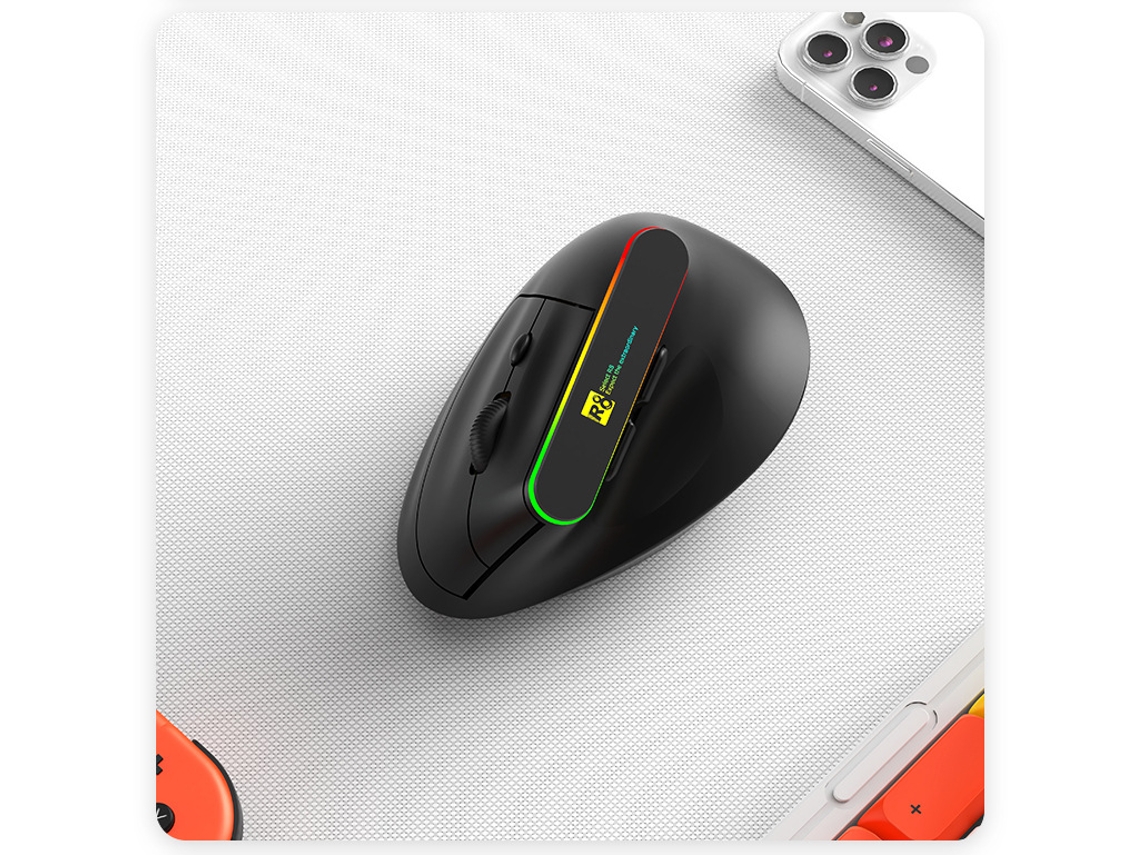Ratón Ergonómico Vertical Rgb De Modo Dual, Inalámbrico, Recargable, 2,4 G, Para Pc, Portátil Y De Escritorio Negro