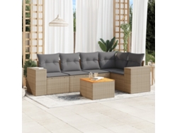 Conjunto de sofá de jardín de 6 piezas con cojines, mimbre sintético beige, Dkd Home Decor