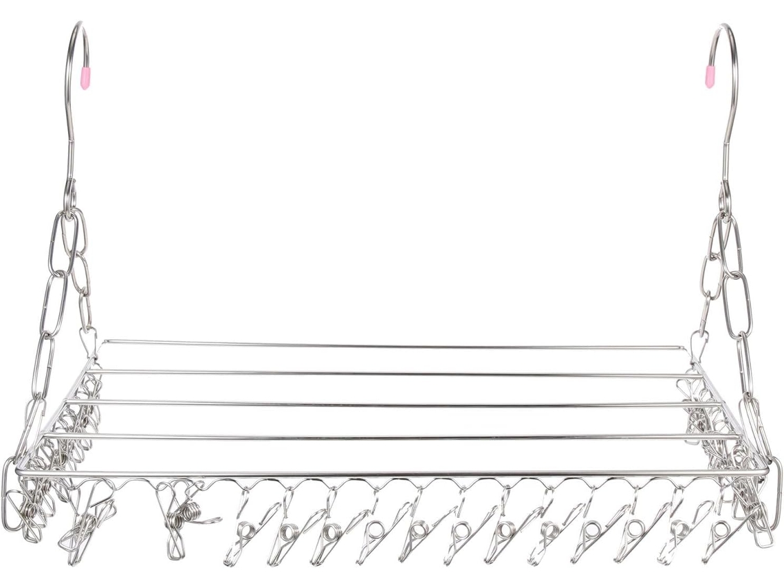 Tendedero De Calcetines De Acero Inox Con 36 Pinzas – Percha De Secado Resistente Al Viento Para Toallas