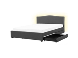 Cama LED con almacenaje de poliéster gris oscuro 180 x 200 cm MONTPELLIER