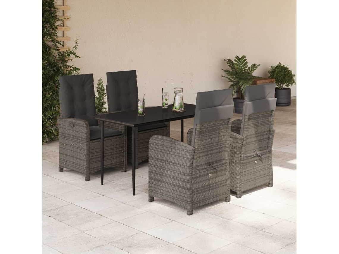 Juego de comedor de jardín de 5 piezas DKD Home Decor con cojines de mimbre gris