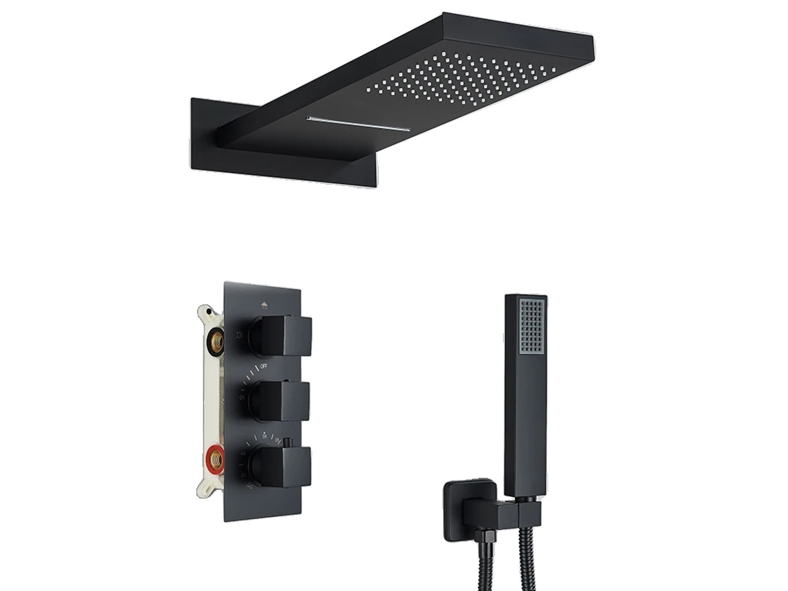 Juego de grifo de ducha termostático para pared, color negro mate, OEM
