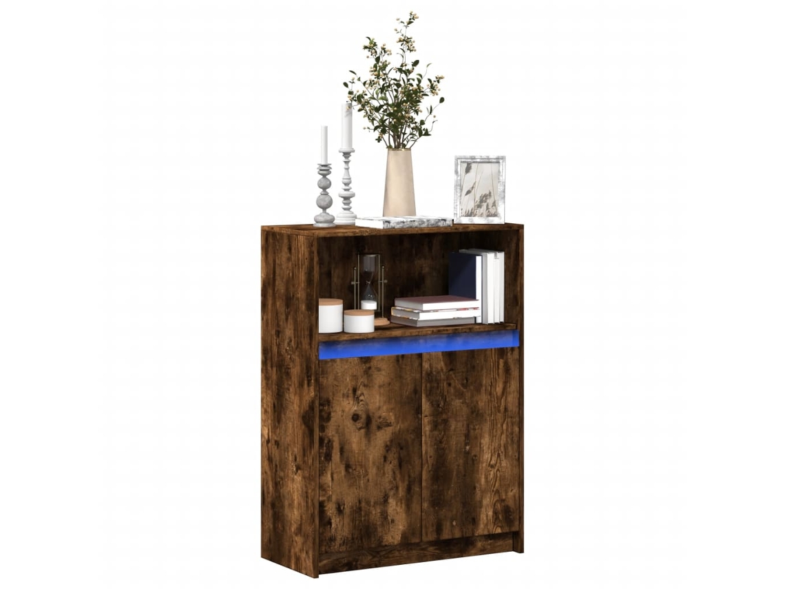 Aparador Con Led Madera Ingeniería Roble Ahumado 72x34x100 Cm