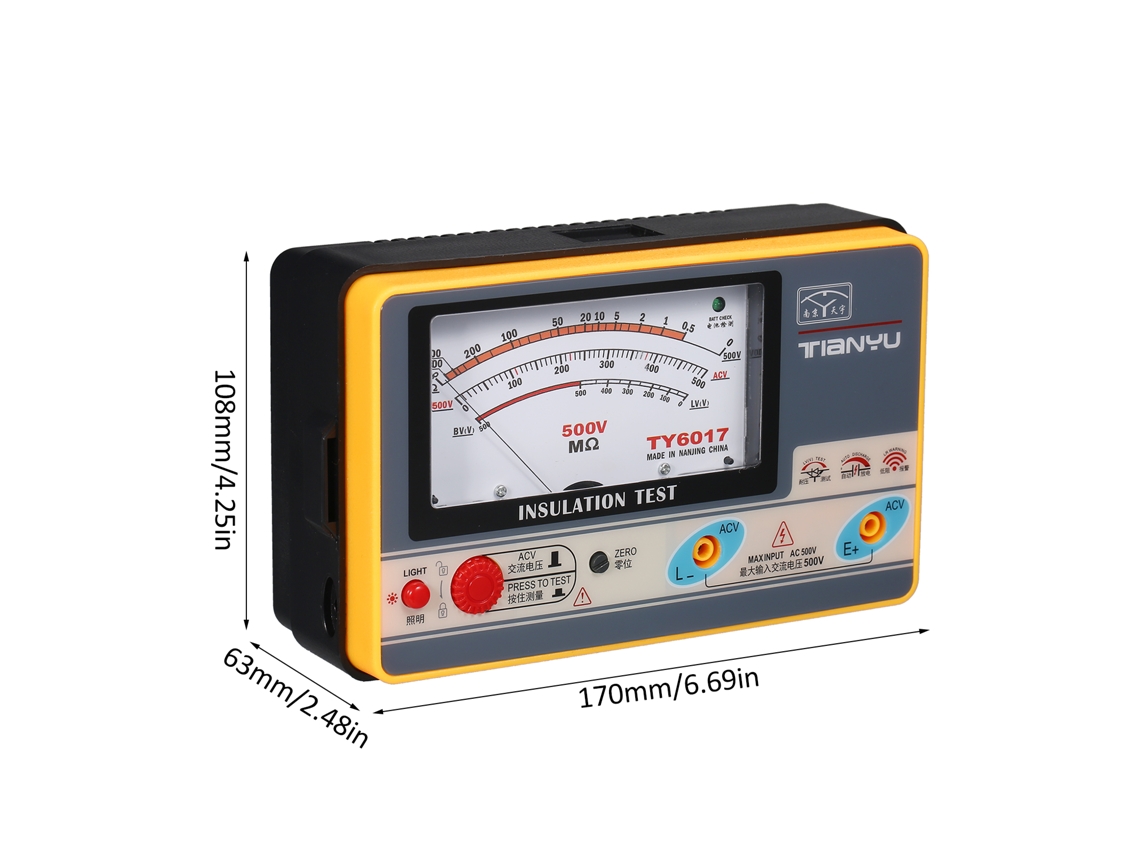 Medidor Digital De Resistencia De Aislamiento, Megóhmetro De 500 V Y 1000 Mω, Con Alarma Sonora Y Medición De Voltaje Ca.