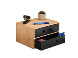 Organizador De Mesa Relaxdays, 2 Gavetas, Bambu E Mdf, Organizador De Escritório, Hbt: 15x25x20 Cm, Natural/preto
