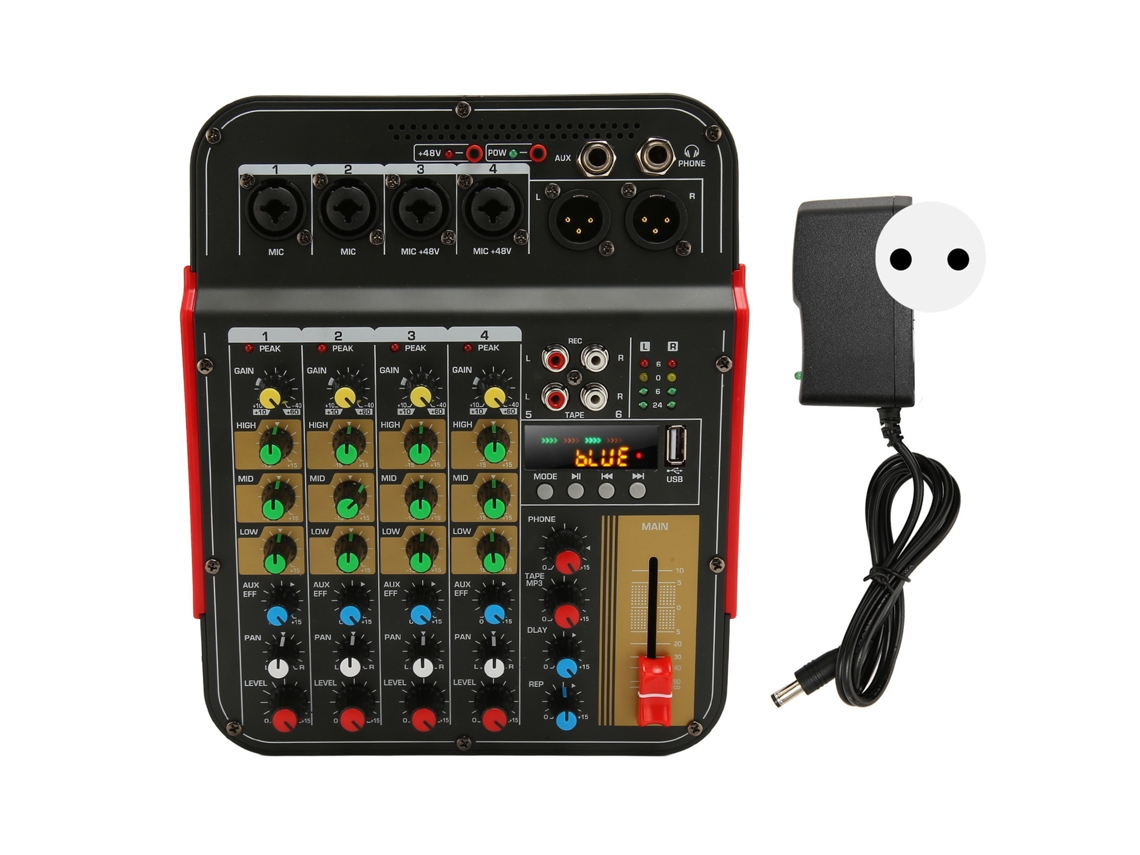Misturador De Som Profissional 4 Canais Bluetooth Usb Mp3 Com Controle Dps E Display Digital Eu Plug