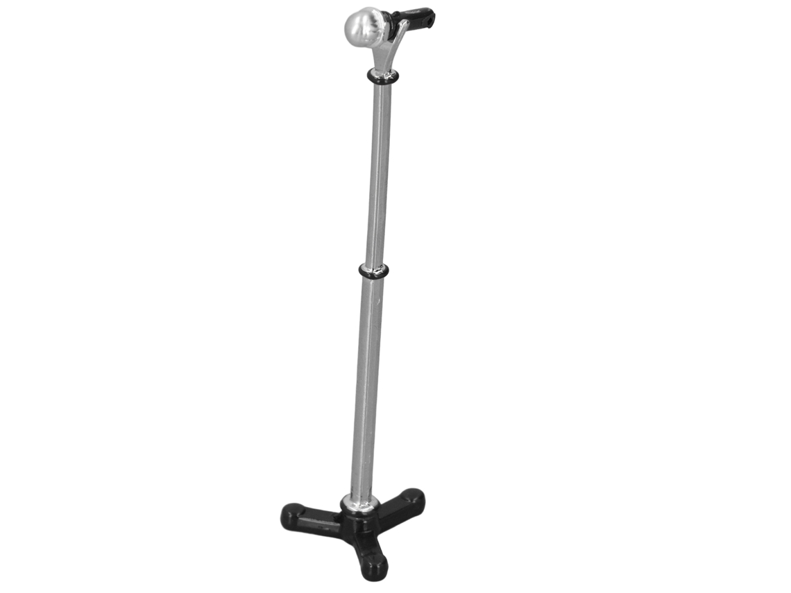 Micrófono miniatura para casa de muñecas escala 1:12 con soporte desmontable, aleación duradera, estilo retro, color negro.