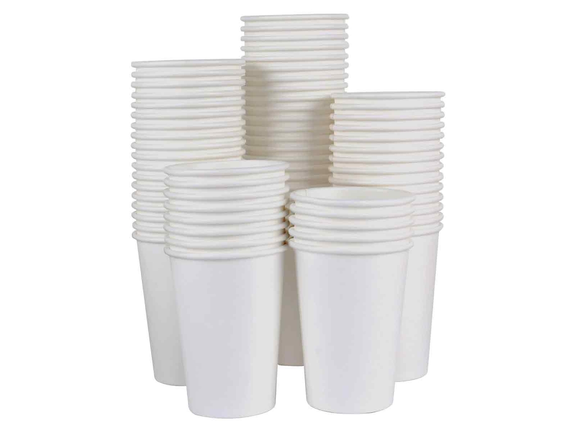 Vasos de papel desechables de 16 oz, reciclables, con diseño ecológico y sostenible, con tecnología antifugas.