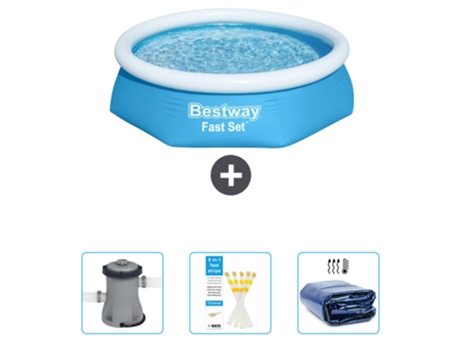 Piscina Hinchable Redonda Fast Set BESTWAY - 244 x 61 cm - Azul - Incluida Bomba - Tiras de prueba - Vela solar
