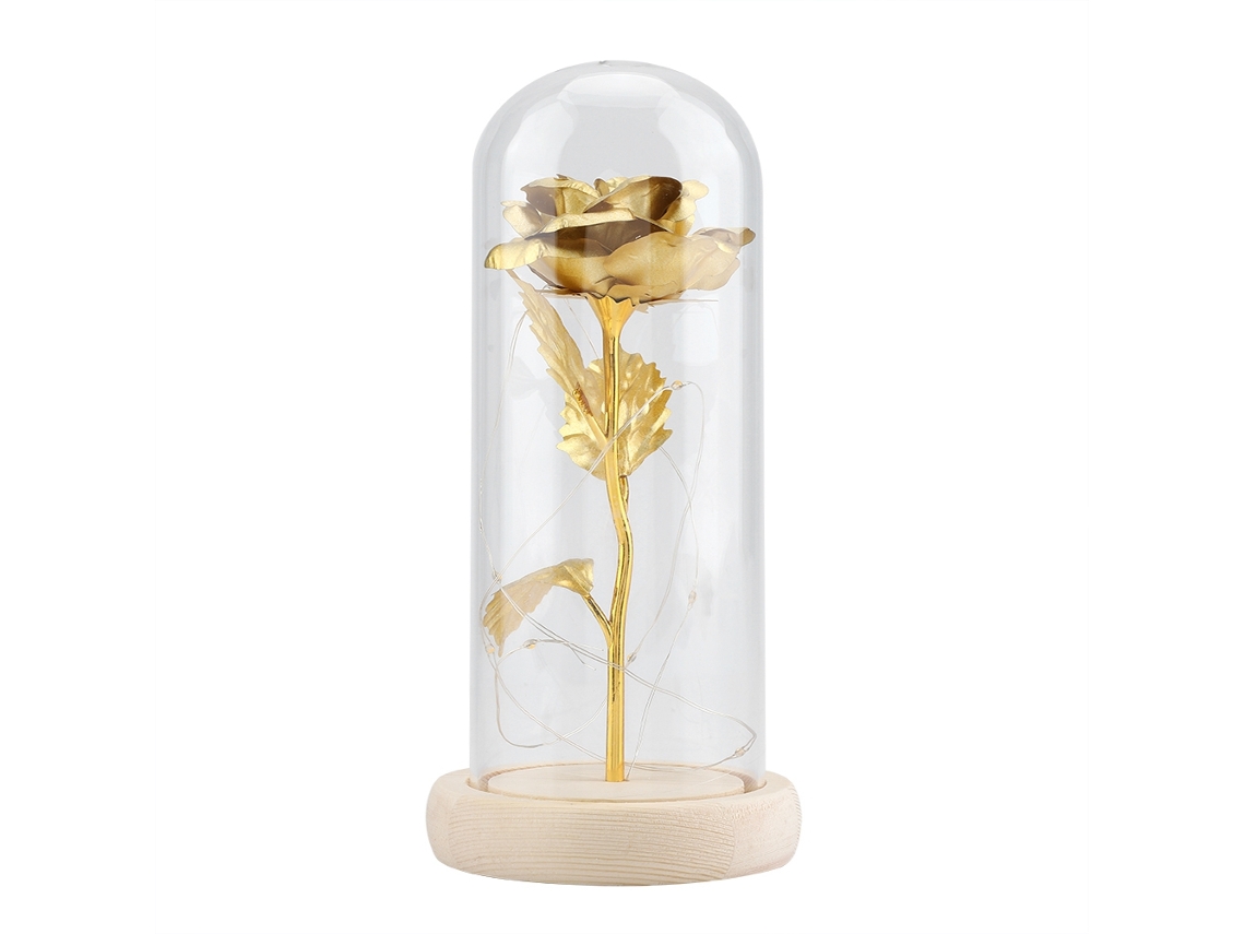 Rosa Preservada Con Luz Led, Cubierta De Cristal Y Base De Madera, Regalo De San Valentín O Para Bodas.