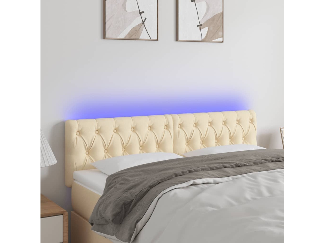 Cabecero Con Led De Tela Color Crema 144x7x78/88 Cm