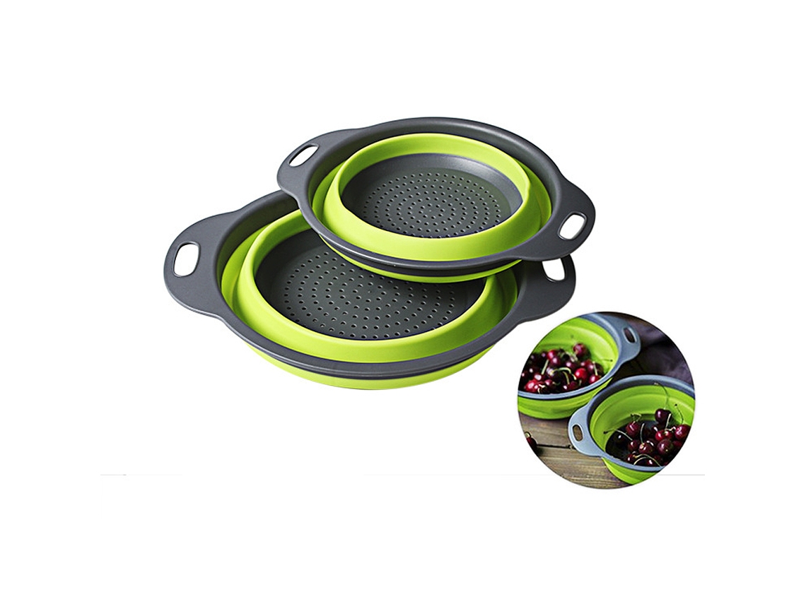 Colador Plegable De Silicona Para Frutas Y Verduras Con Mango Y Cuchara Escurridora.