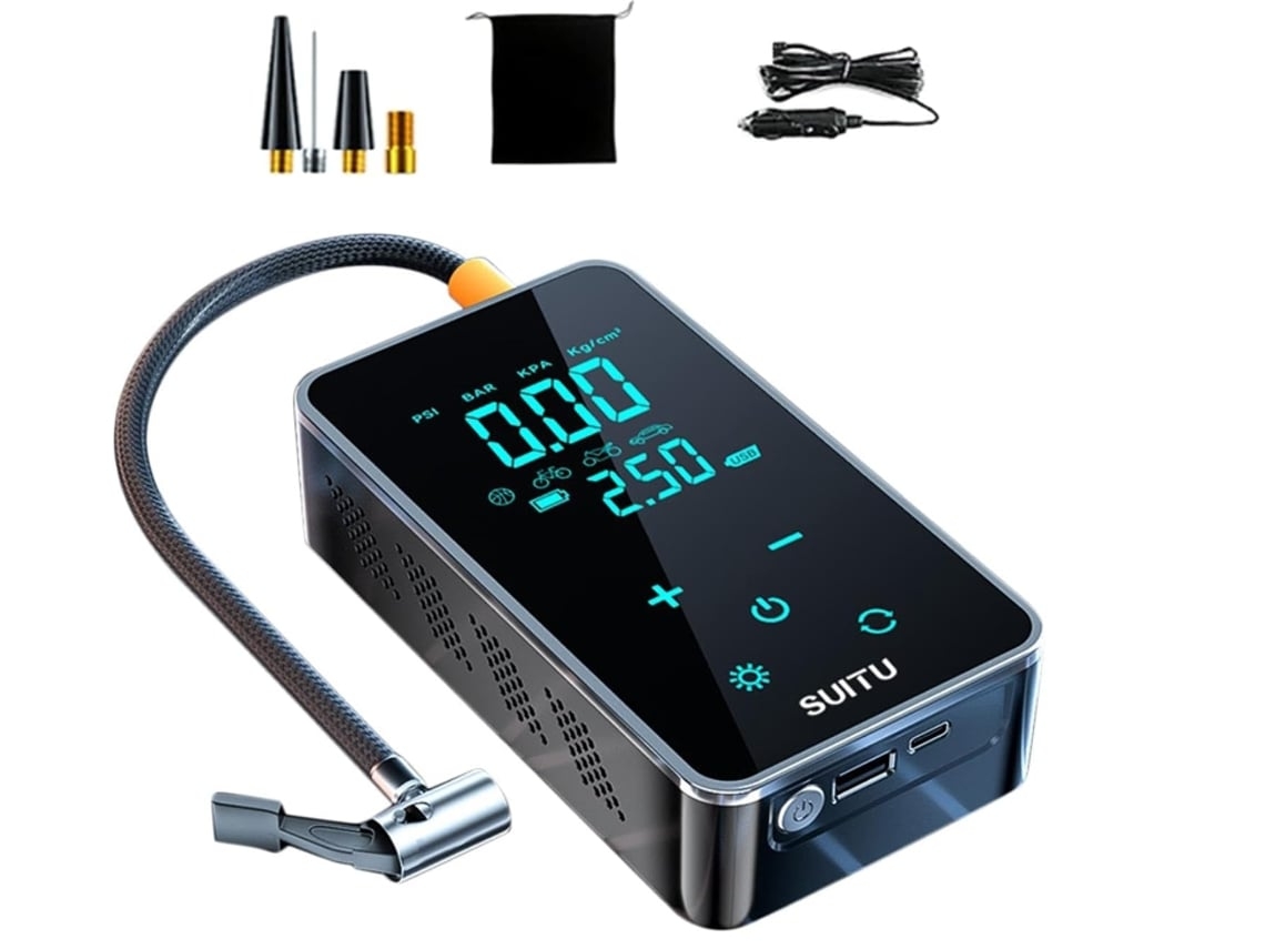Mini bomba de neumáticos eléctrica 5V1A recargable con pantalla digital Inflador de neumáticos 14,5 cm x 8 cm x 4,6 cm Negro Gusshious