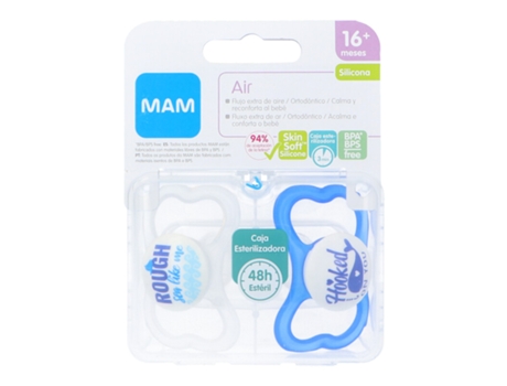 Chupete MAM Air 16+ Silicona 2 Unidades Azul-Blanco