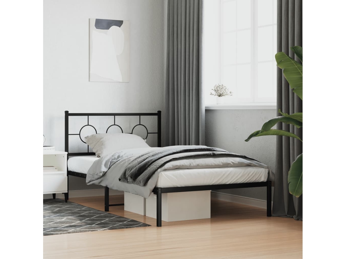 Estructura Cama Sin Colchón Con Cabecero Metal Negro 107x203 Cm