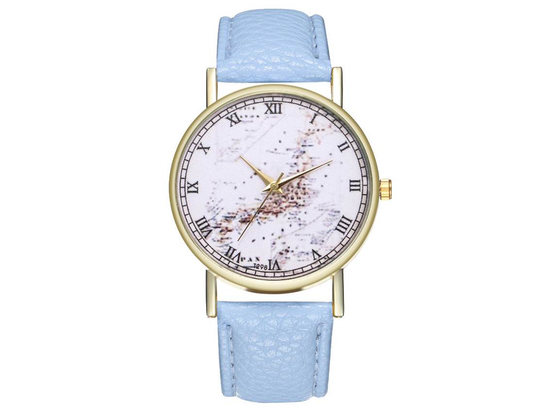 Reloj De Pulsera Unisex De Moda Con Cuarzo Analógico Y Correa De Cuero (azul Claro)