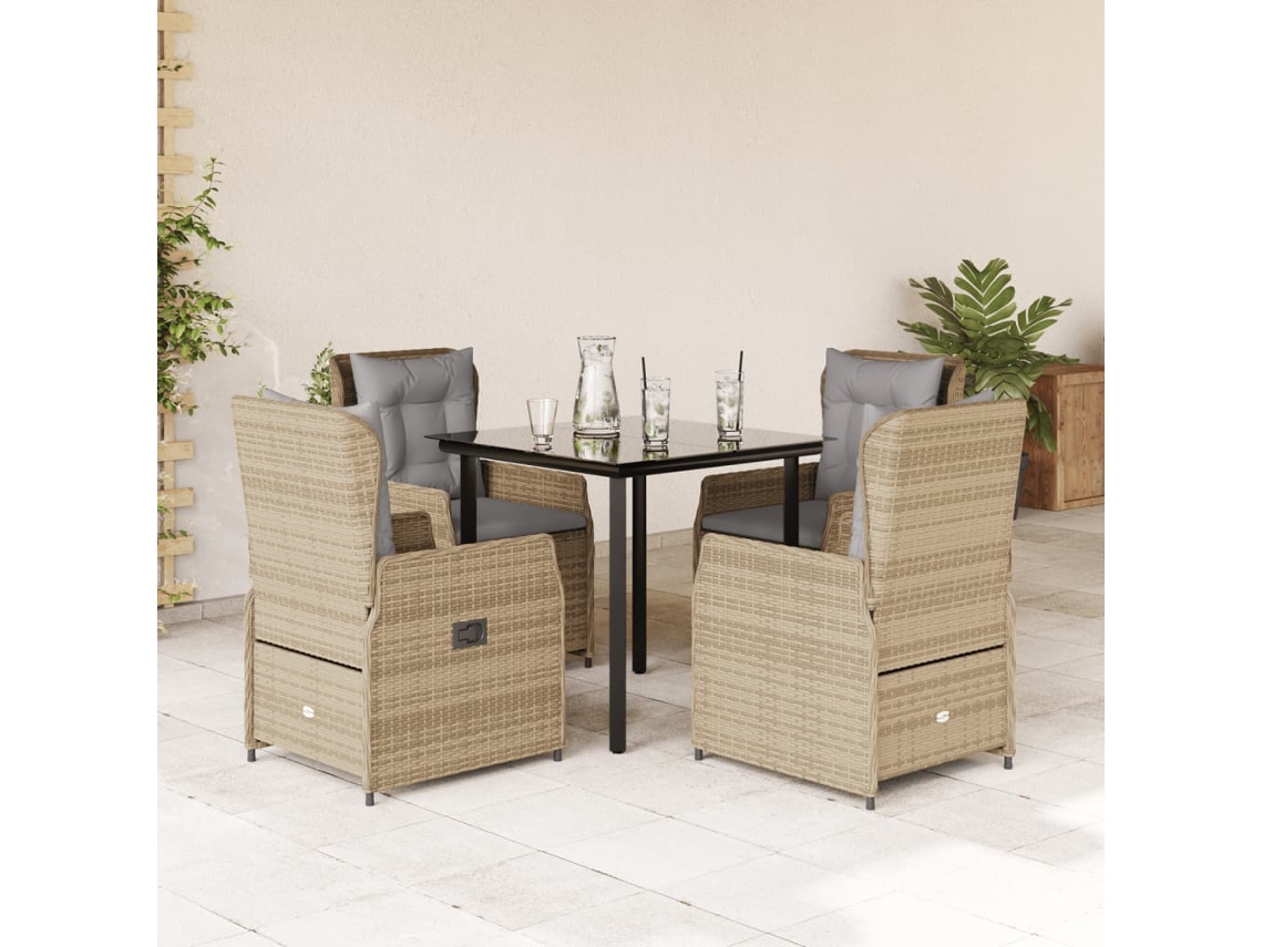 Juego de comedor de jardín de 5 piezas con cojines, mimbre sintético beige, Dkd Home Decor