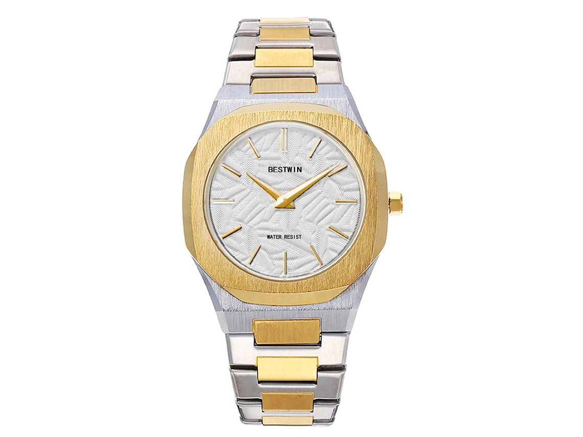 Reloj de cuarzo para hombre con hojas en relieve MDUG (blanco)