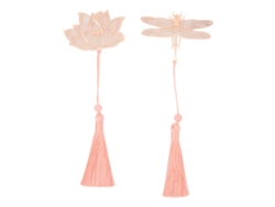 2pcs Marcapáginas De Acero Inoxidable Dorado Rosa Hueco Con Borlas Para Amantes De Los Libros