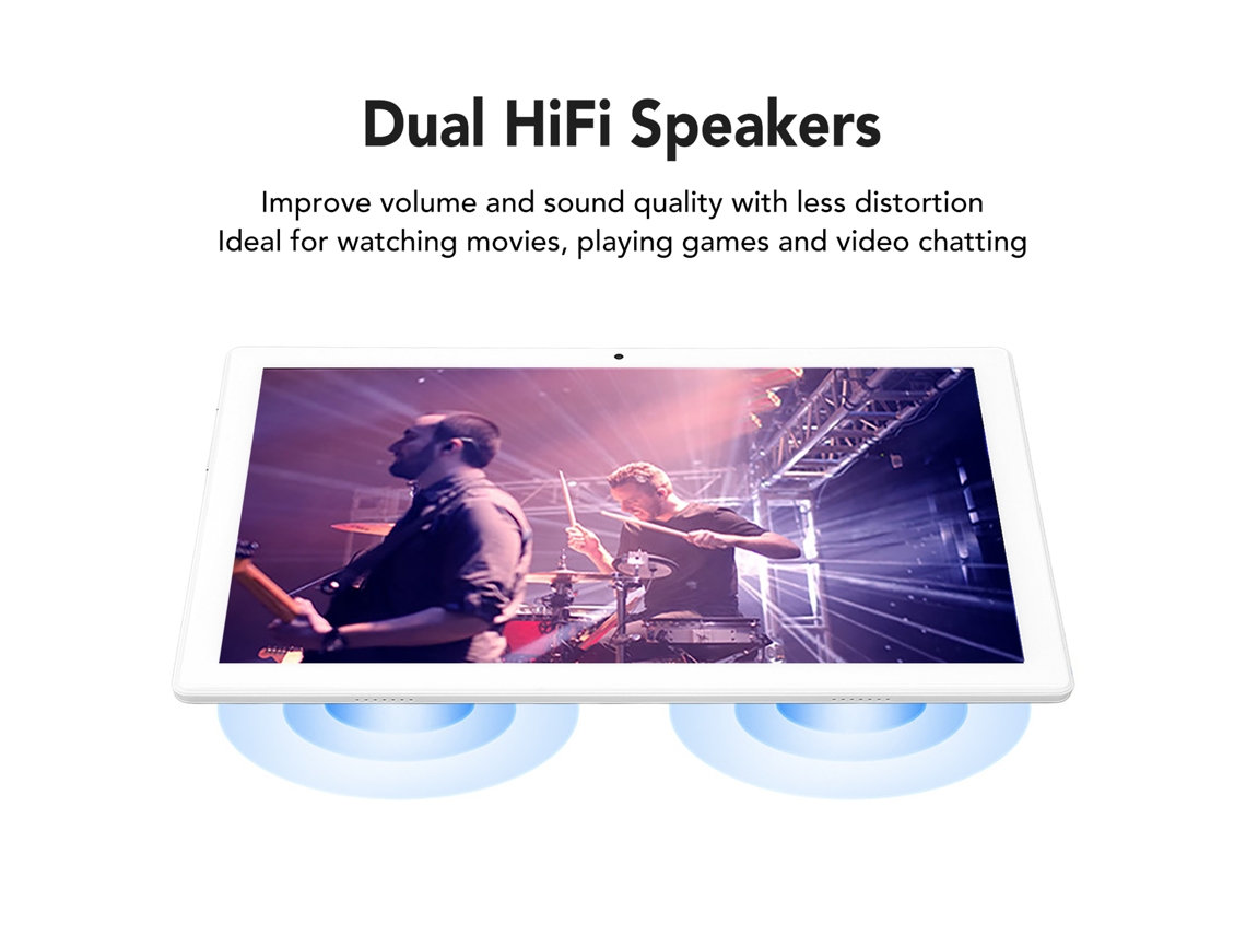 Tableta de 10.1 pulgadas 5G Wifi 6GB 128GB, Android 11, Blanca con Llamada de Luz Dorada