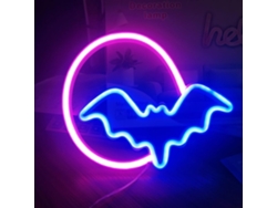 Letrero De Neón De Halloween Con Luz Led, Murciélago Y Luna, Funciona Con Batería Usb, Decoración De Pared, Ideal Para Fiestas, Bares O Como Regalo.