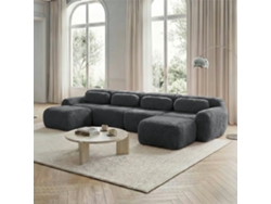Sofá Modular U 4 Plazas - Sin Montaje, Combinable, Felpa, Soporte Ergonómico - Gris