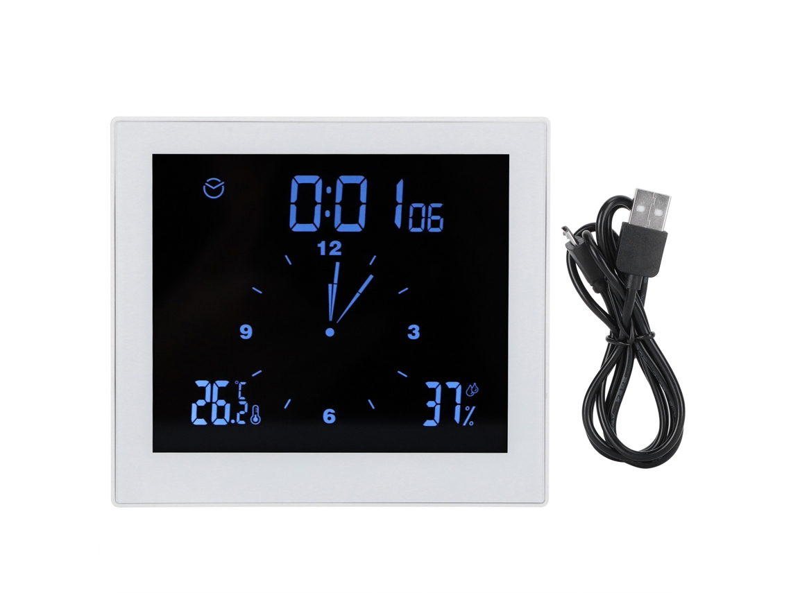 Reloj despertador digital Baok con termohigrómetro, pantalla táctil, resistente al agua para decoración del hogar y la oficina, blanco Ts-wp10-w