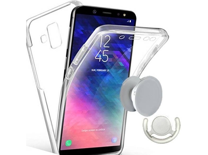 Kit Funda, PopSocket y Soporte PopSocket Blanco Samsung Galaxy A20e 360º Transparente