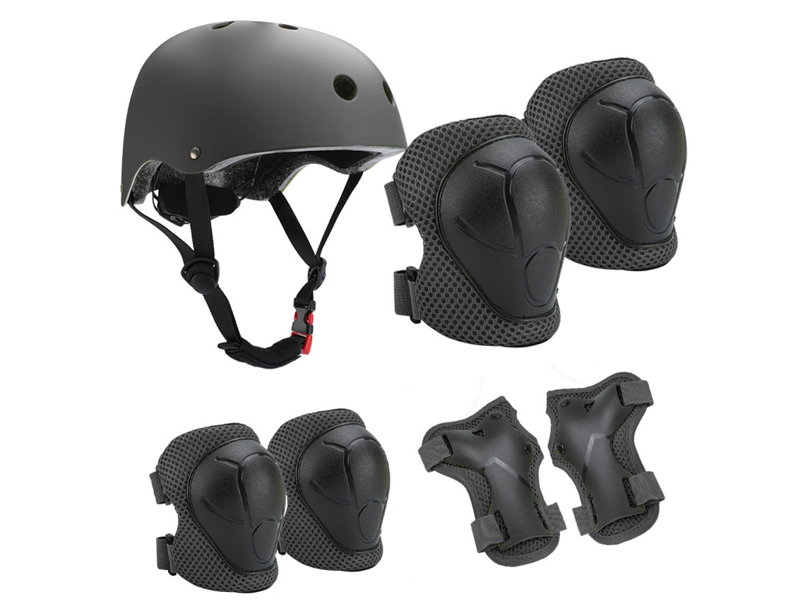 Traje De Equipo De Protección Para Niños (negro) Que Incluye Casco, Rodilleras, Coderas Y Muñecas Para Deportes Al Aire Libre