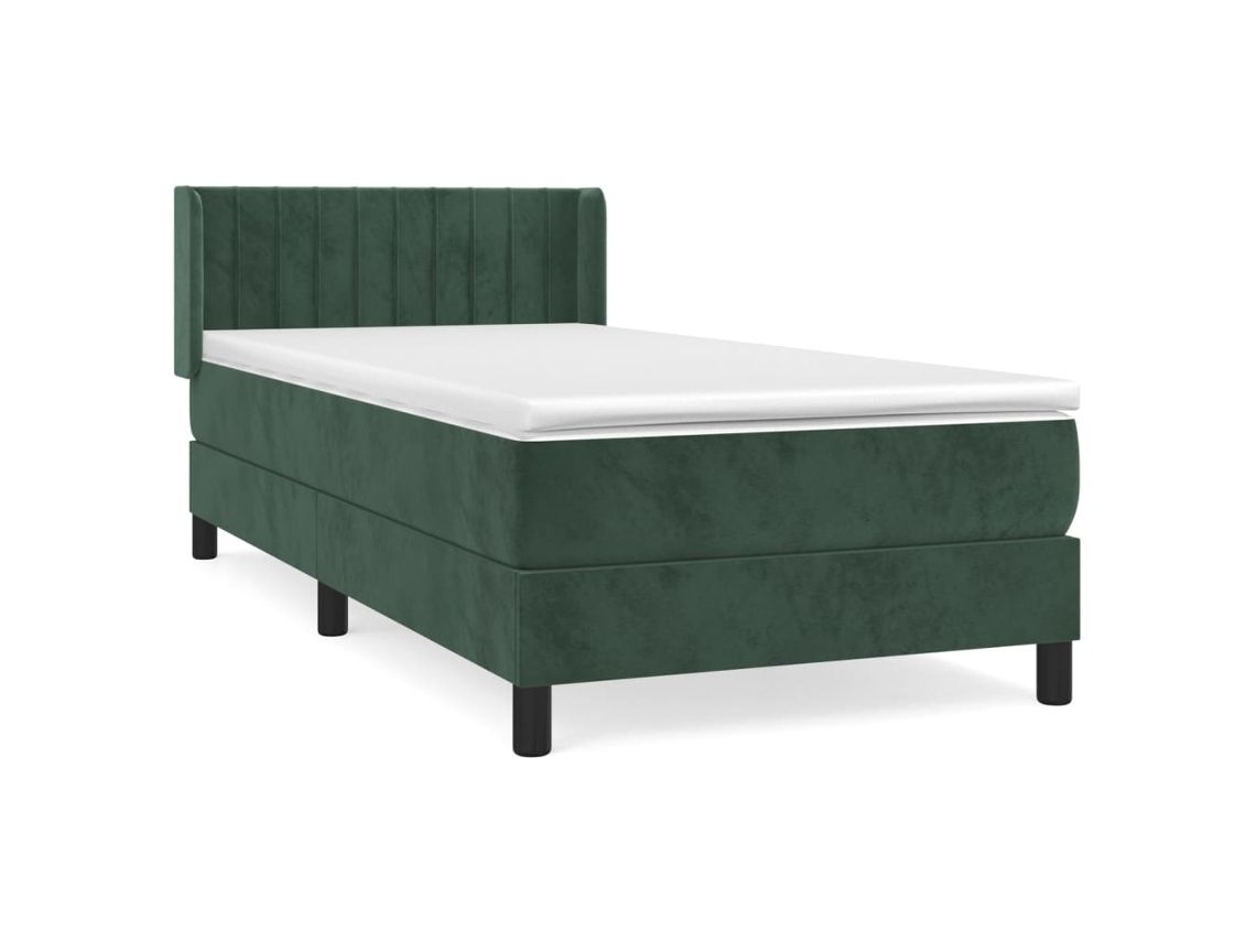 Estructura De Cama Con Muelles/Colchón 90X190 Cm Terciopelo Verde Oscuro