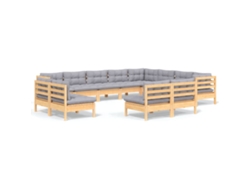 Maison Exclusive - Juego De Muebles De Jardín 12 Pzas Y Cojines Madera Maciza Pino