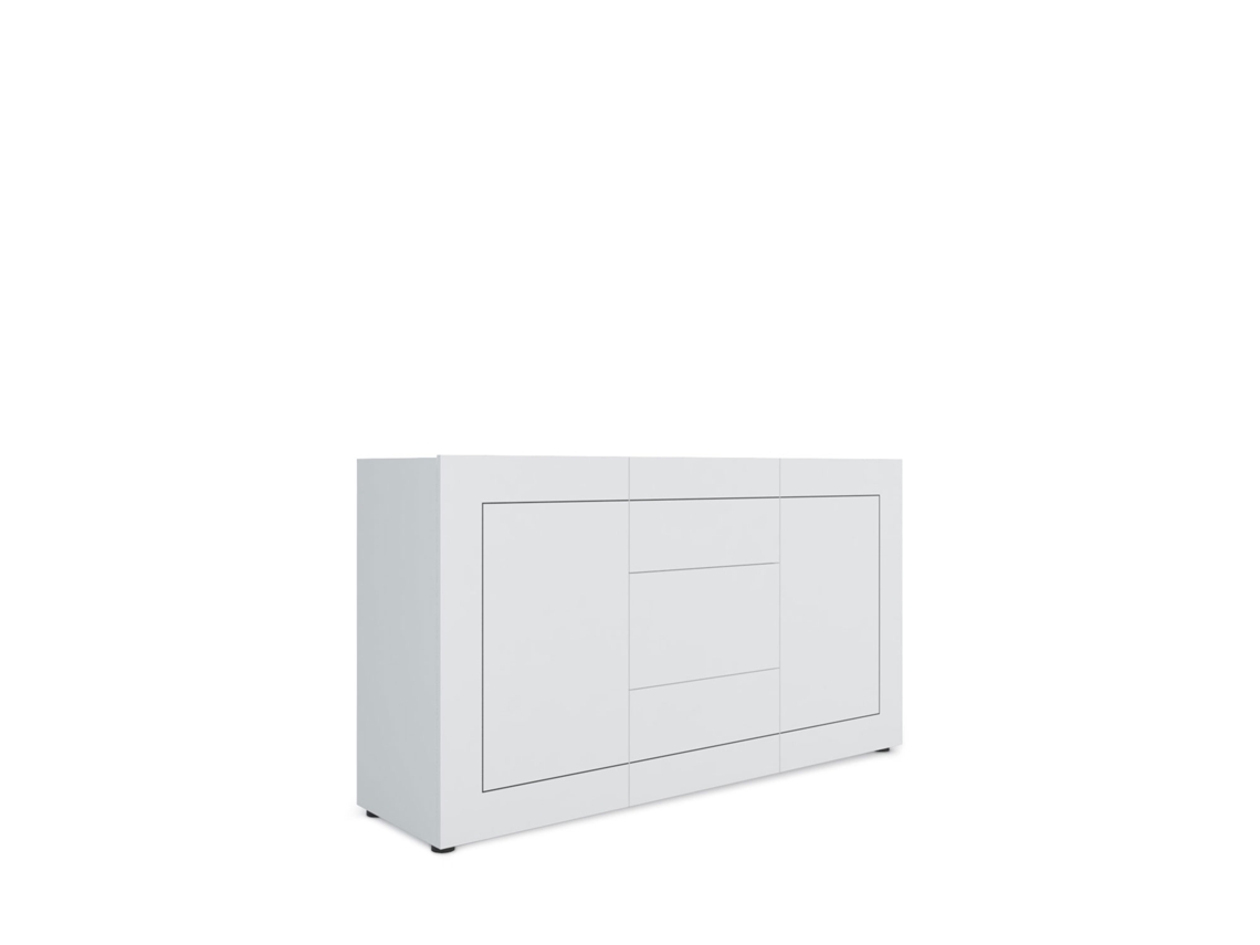 Aparador Elios con 2 puertas y 3 cajones, 150x40x83,5 cm, blanco brillo.