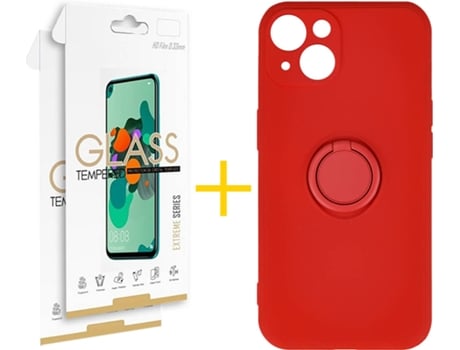 Carcasa + 2 Protectores de Vidrio iPhone 13 SKYHE Gel O-Ring Rojo