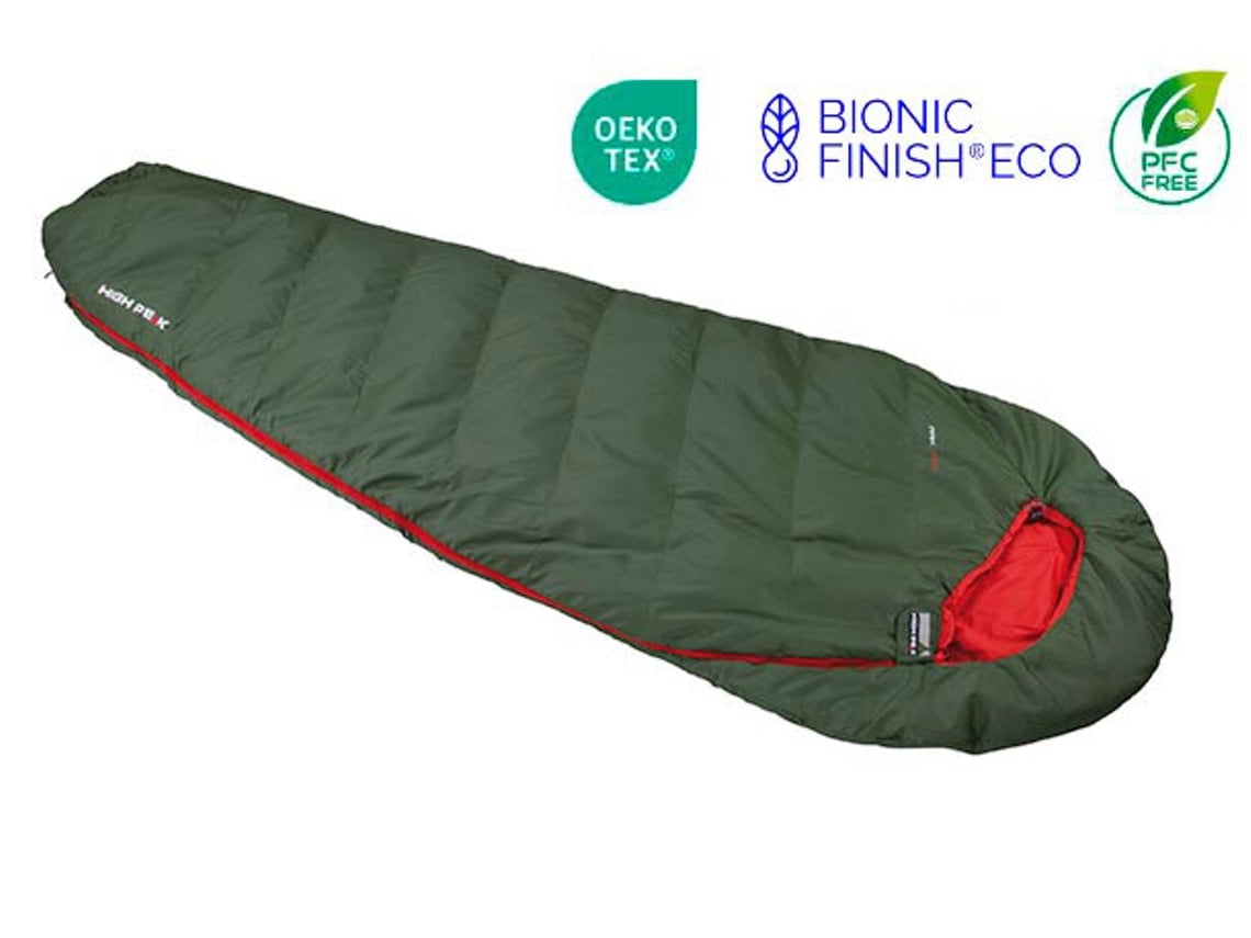 High Peak Pak 600 ECO, saco de dormir tipo momia, poliéster reciclado, sin PFC