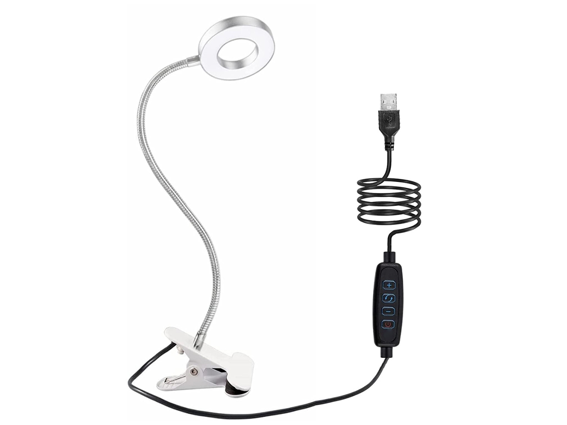 Candeeiro De Mesa Learning Clip - Prateado Com Clipe Branco JEIIBRZUI