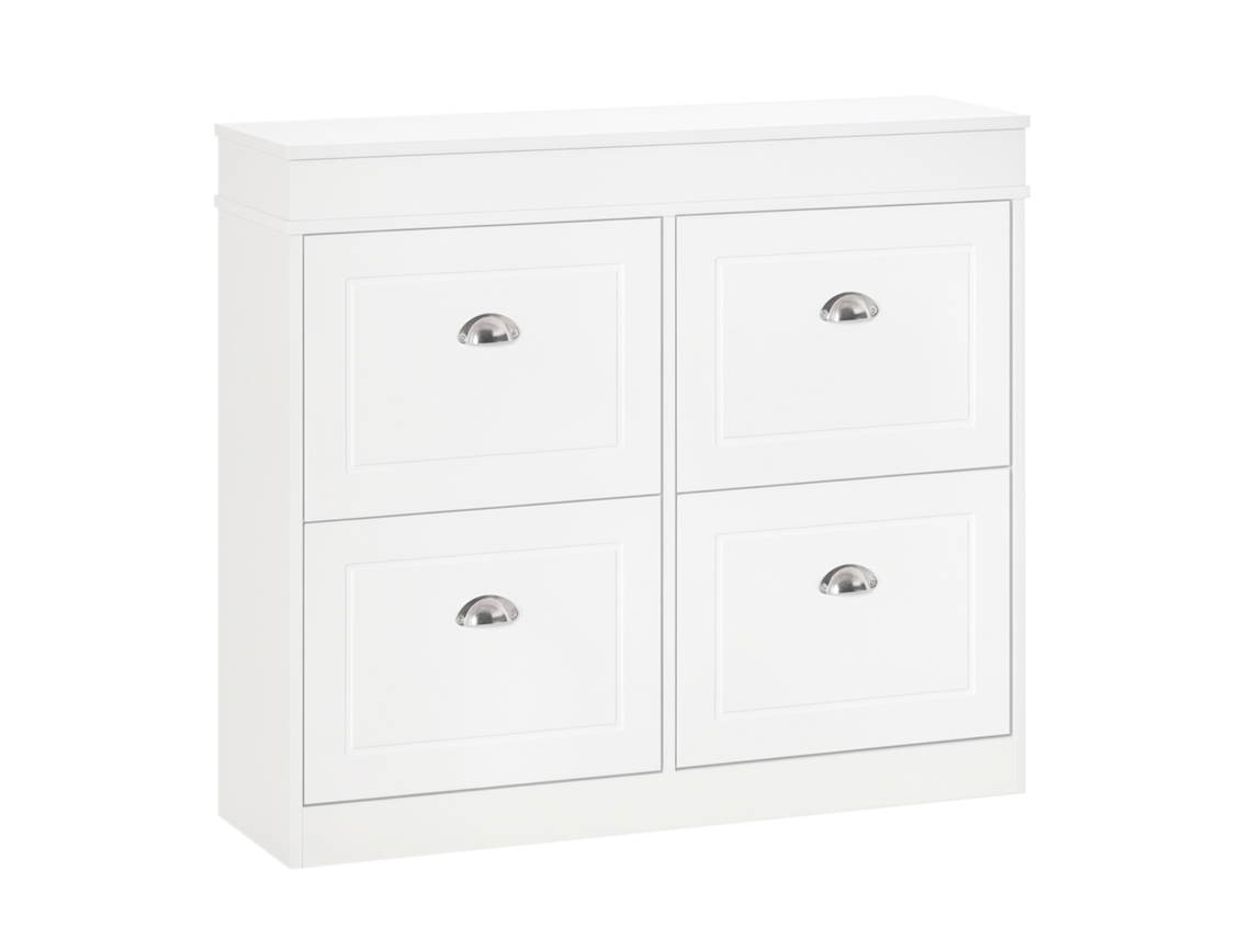 VPMKP - Zapatero Homcom, unidad de almacenamiento para zapatos, dimensiones: 98 cm (largo) x 24 cm (ancho) x 83 cm (alto), 4 puertas abatibles, dos niveles, MDF blanco