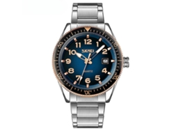 Reloj de pulsera para hombre, analógico, de cuarzo, resistente al agua, esfera de oro rosa, esfera azul, correa circular de acero