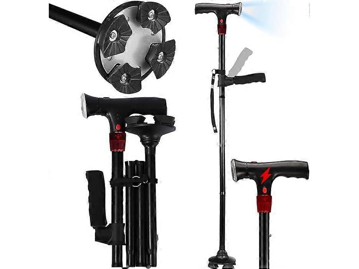 Bastón con alarma, luz LED y mango plegable. Plegable, ajustable, ligero y autoportante, ideal para personas mayores y adultos.