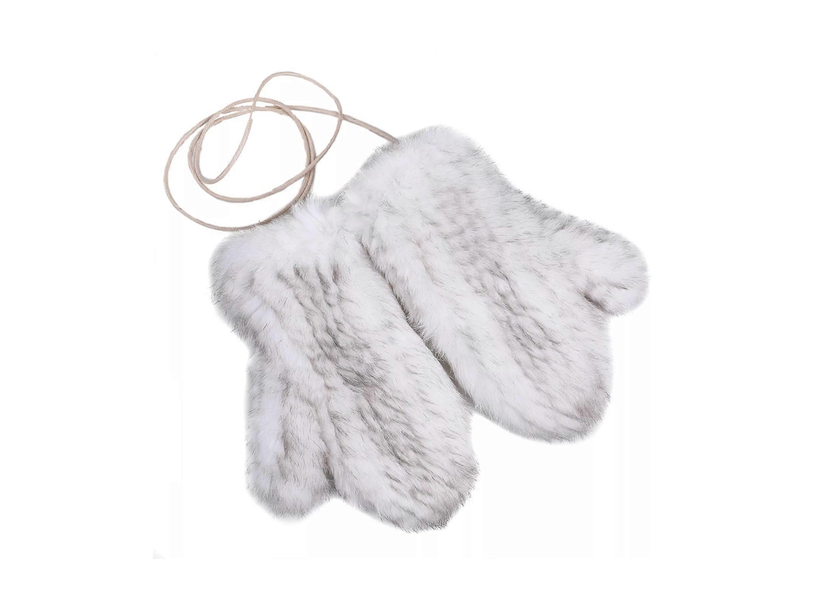 Guantes de invierno cálidos de punto de conejo auténtico de peluche para mujer