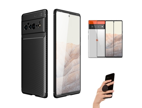Carcasa + Protector + Popsocket Google Pixel 6 Pro Rugged Carbon Negro BD-BT
